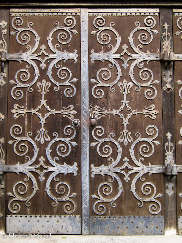 metalwork on church doors in Mitte district, Berlin, Germany